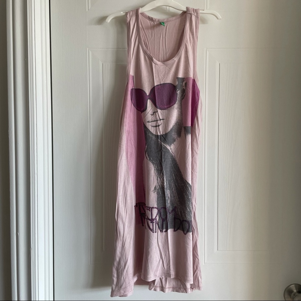 Benetton Dusty Pink Racerback Graphic Tunic